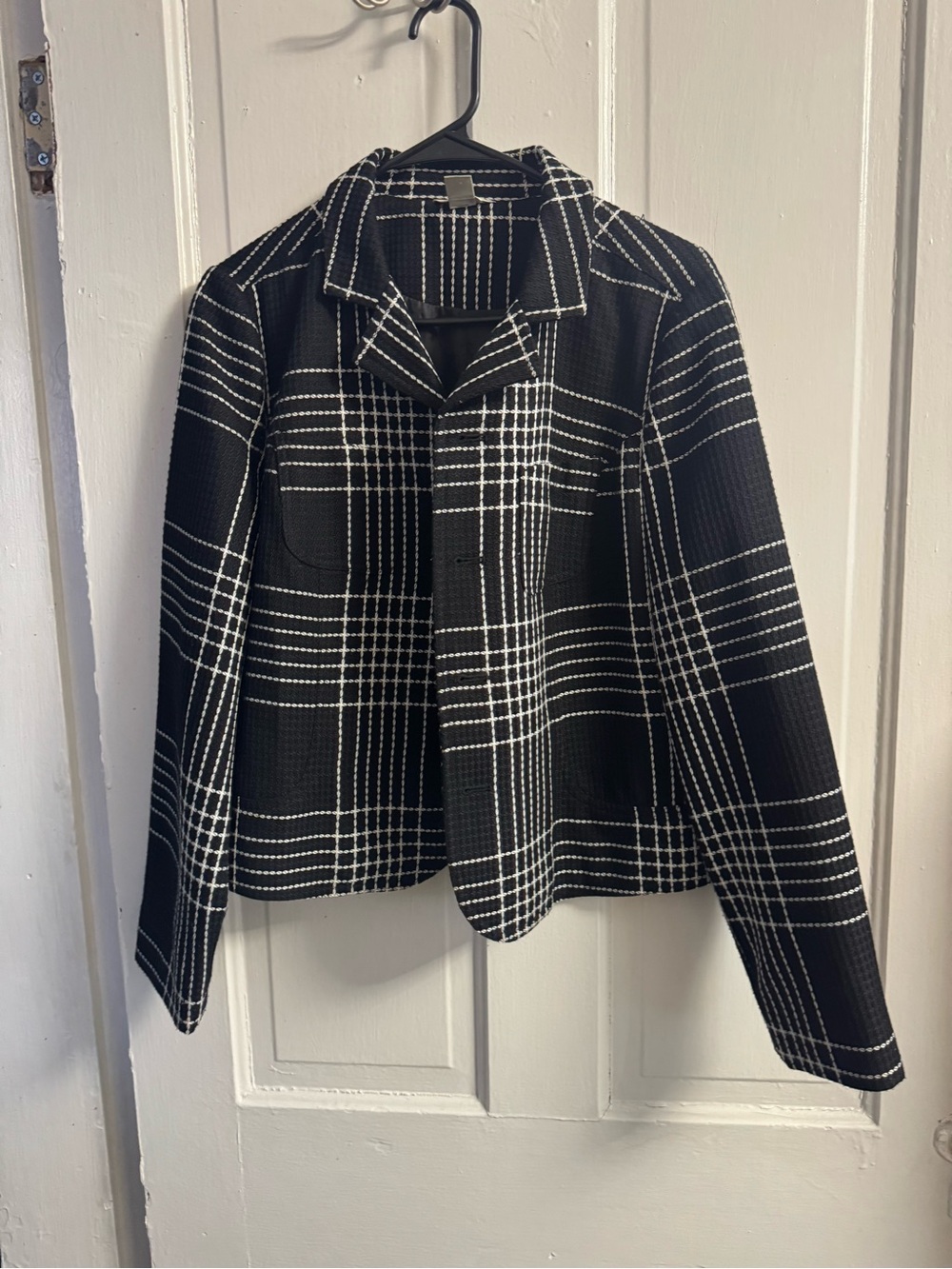 Christopher & Banks Black and White Plaid Cropped Blazer